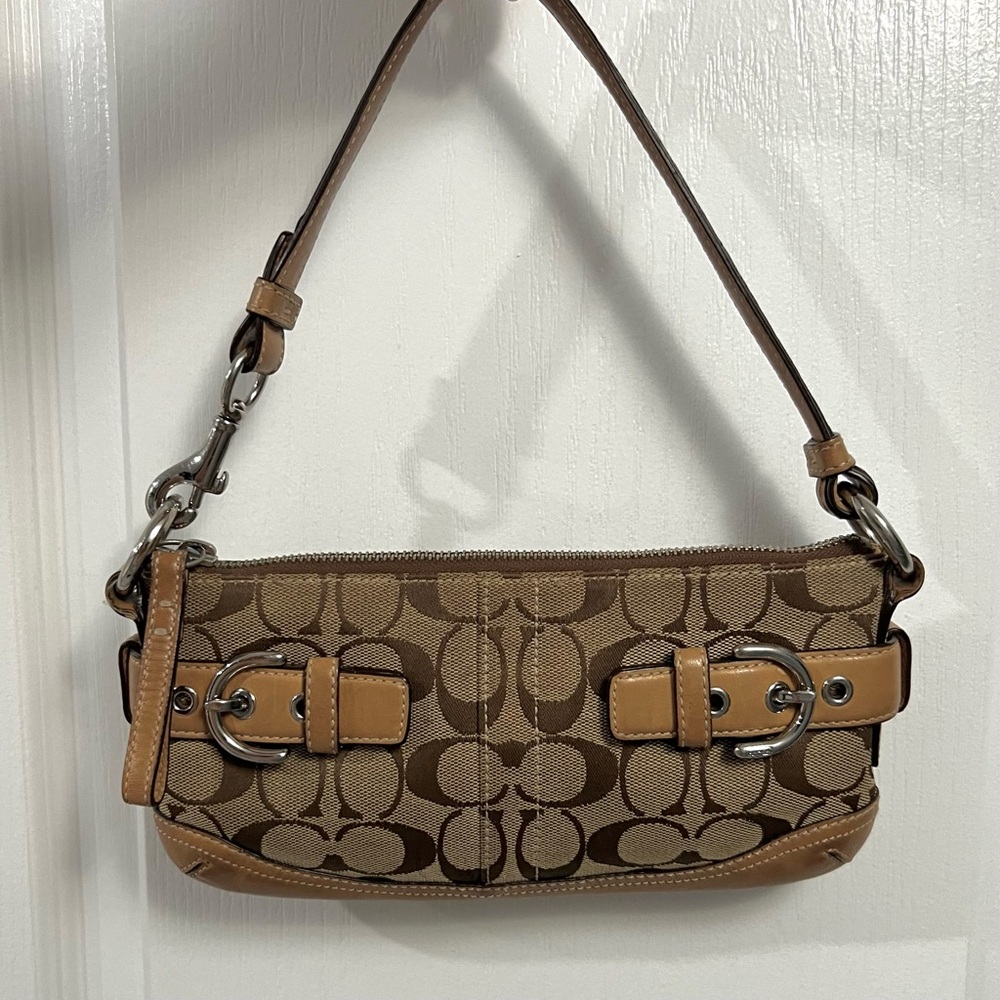 - SOLD-  Coach Tan Signature East West Baguette Shoulder Bag